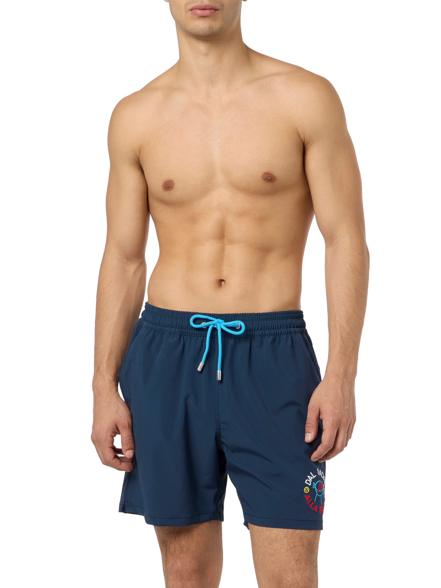 Comfort classic stretch swim shorts with Dal Padel alla Brace embroidery | INSULTI LUMINOSI SPECIAL EDITION
