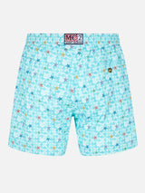 Man stretch fabric comfort swim shorts with sea star print