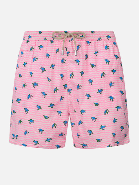 Comfort Light classic stretch swim shorts with sea turtles print - MC2 Saint Barth