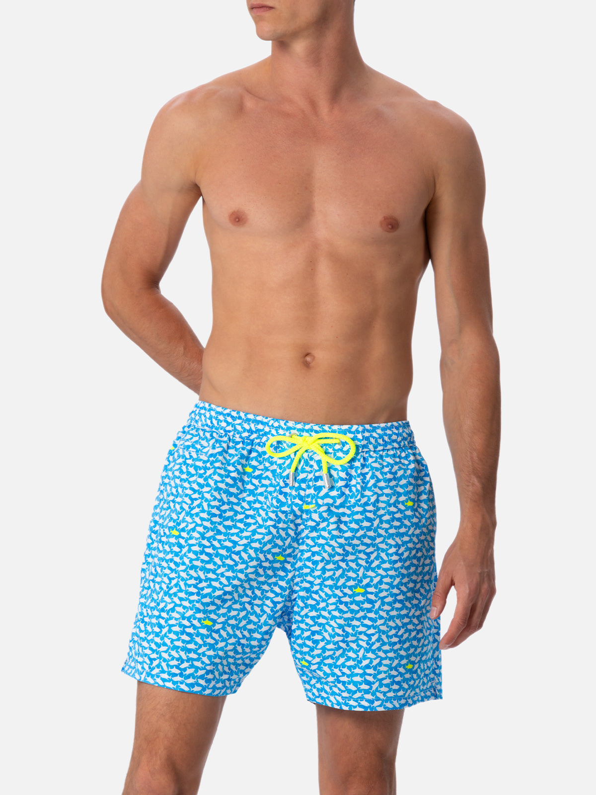 Comfort Light classic stretch swim shorts with sharks print - MC2 Saint Barth