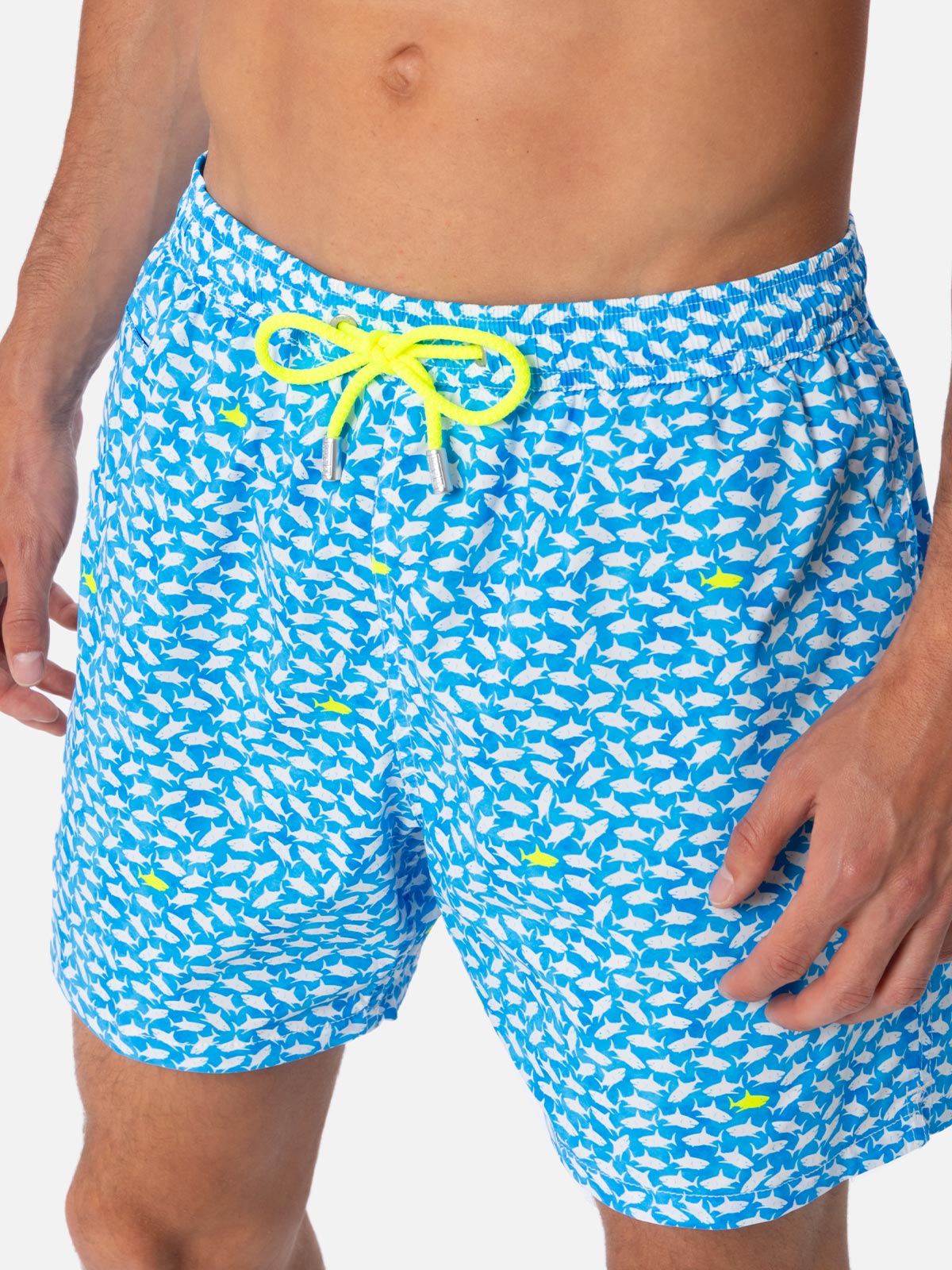 Comfort Light classic stretch swim shorts with sharks print - MC2 Saint Barth