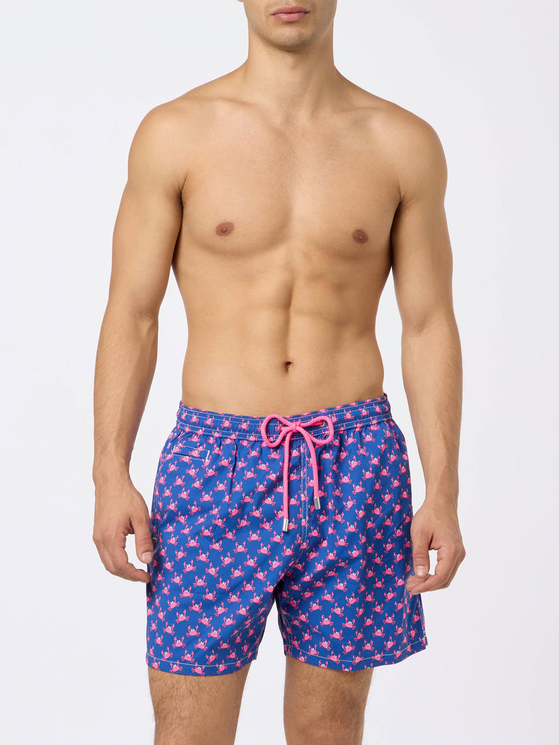 Man light fabric comfort swim shorts with crabs print