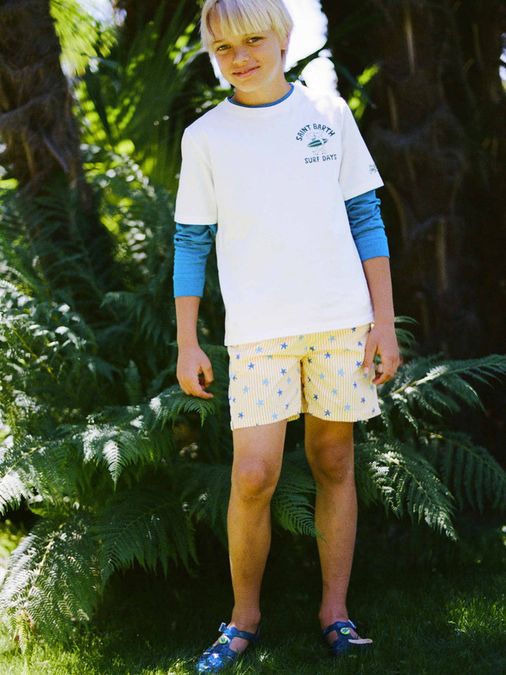 T-shirt bluette da bambino in cotone pesante