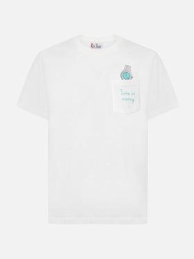 Connor cotton T-shirt in white with Time is Money pocket embroidery