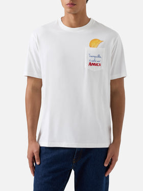 T-shirt Connor bianca in cotone organico con stampa e ricamo Amica Chips | Special edition