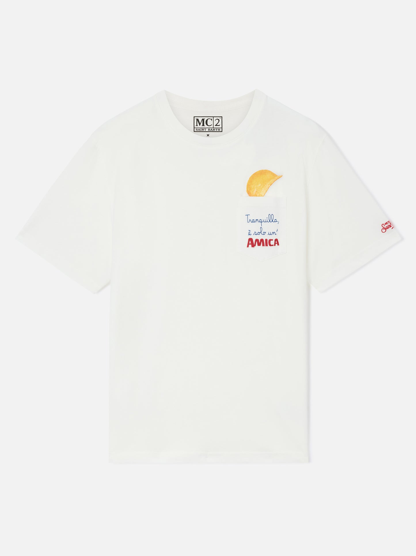 Connor T-Shirt in Weiß mit Amica Chips aufgesetzter Tasche 