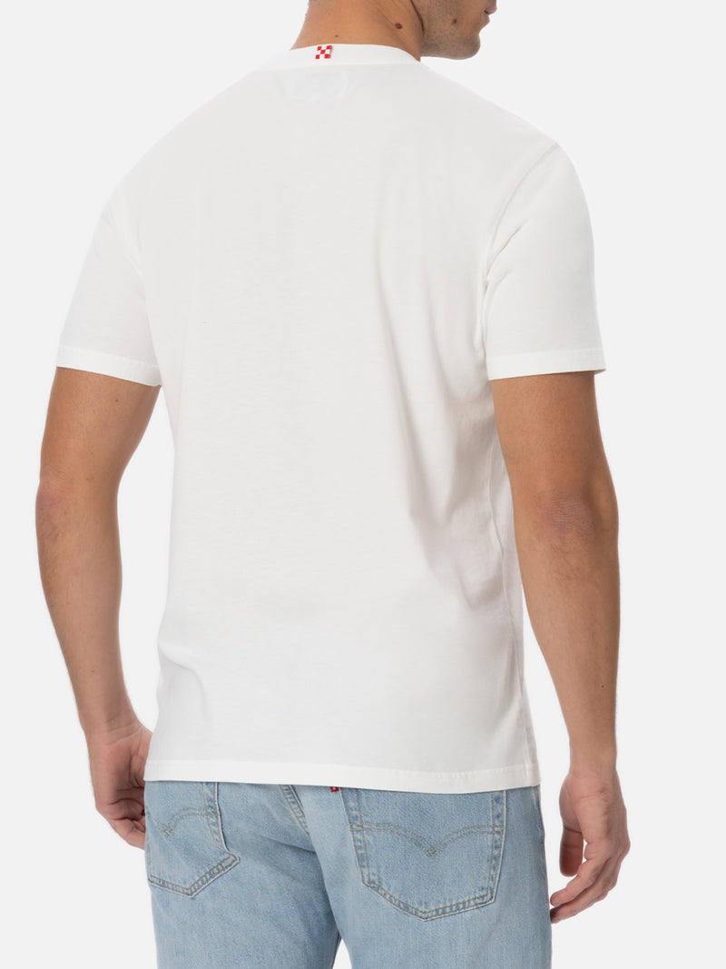 Man white cotton t-shirt Connor with I am green embroidery