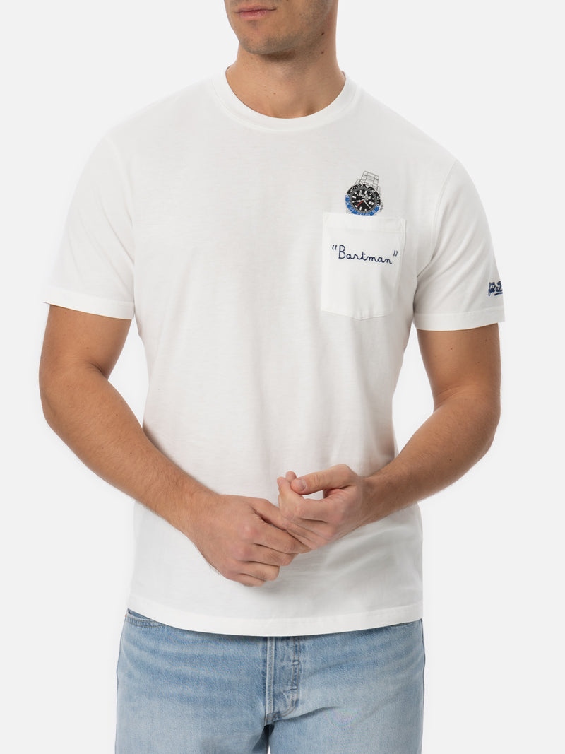 Man white cotton t-shirt Connor with Bartman embroidery