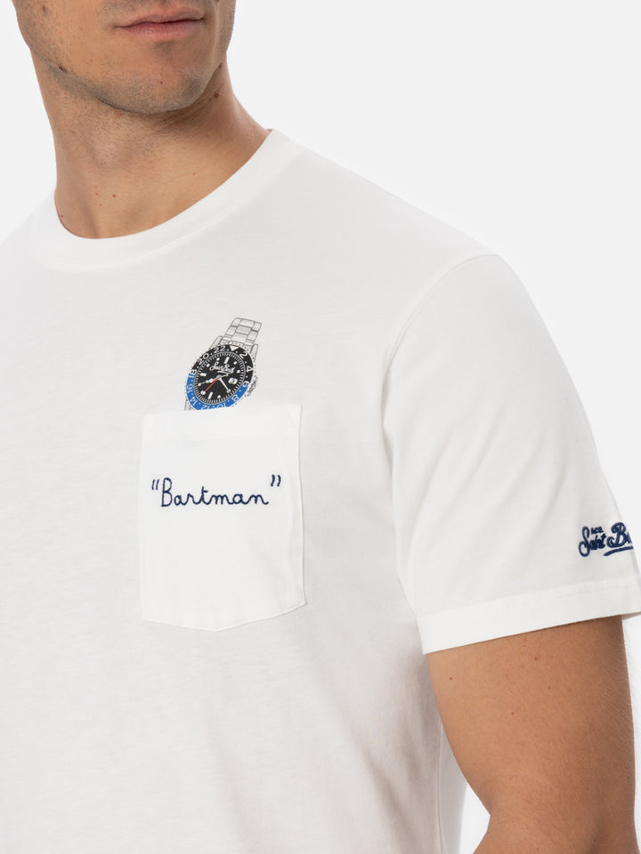T-shirt bianca in cotone da uomo Connor con ricamo Bartman