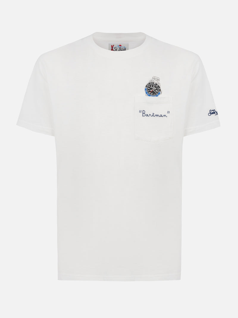 Man white cotton t-shirt Connor with Bartman embroidery