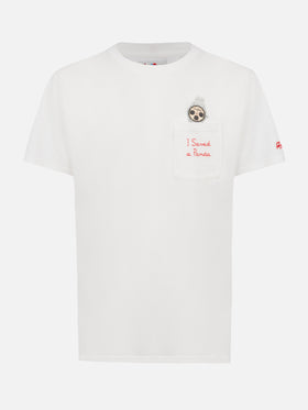 T-shirt bianca da uomo in cotone Connor con ricamo I saved a panda