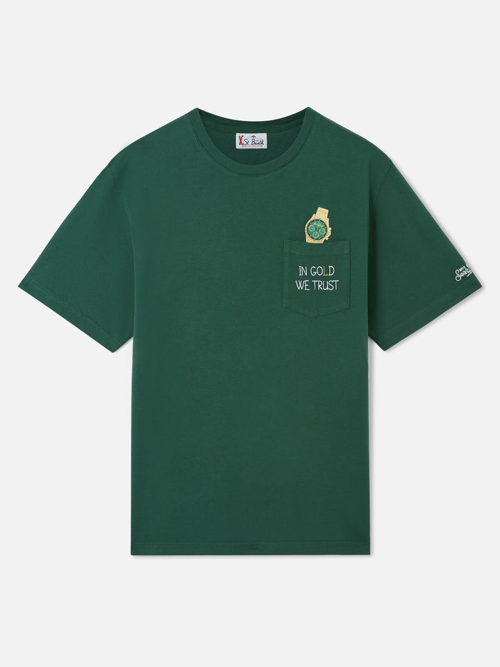 T-shirt à poche Connor vert avec broderie In Gold We Trust 