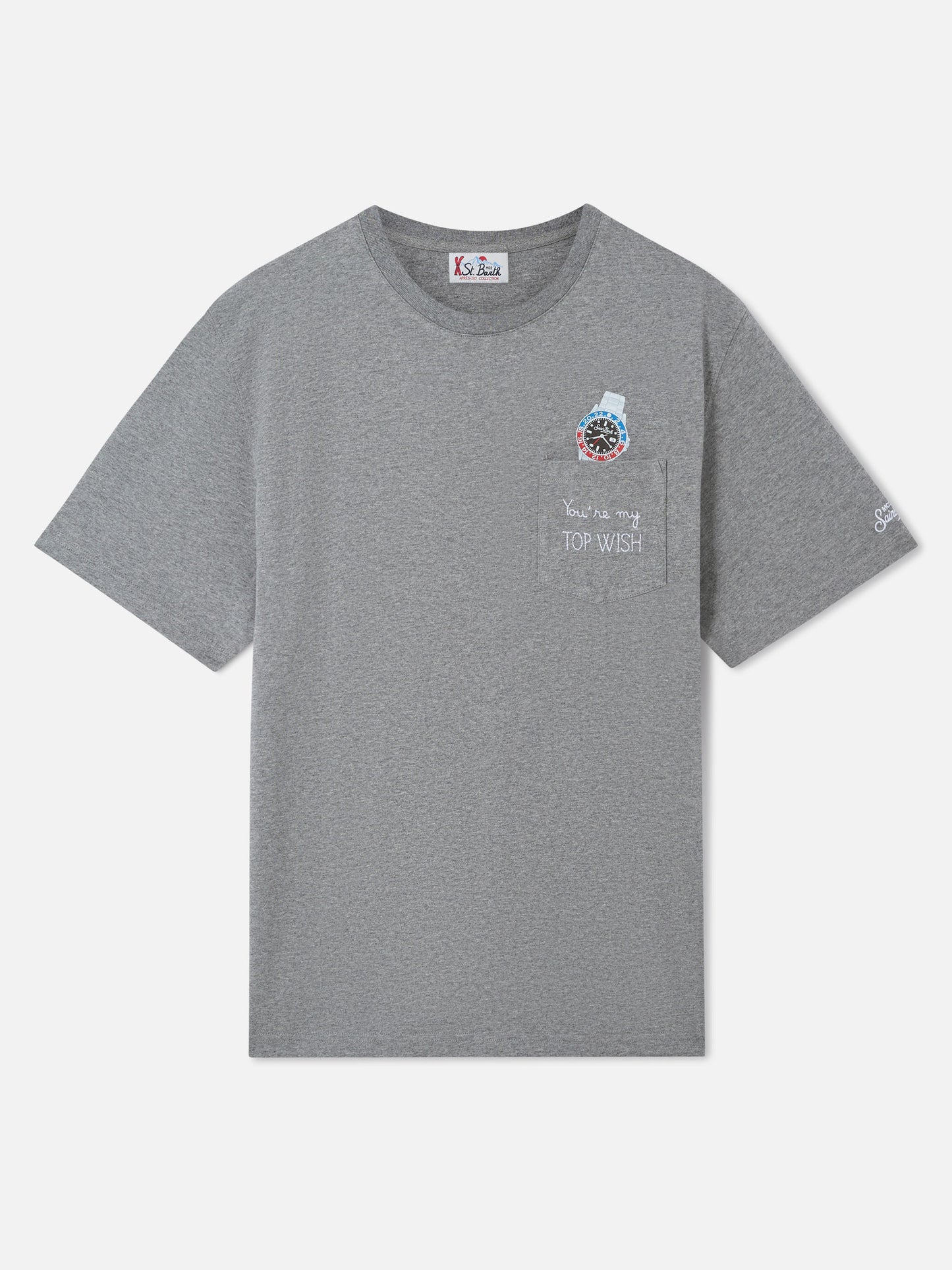 Connor T-Shirt mit Brusttasche in Grau mit Top Wish-Stickerei 