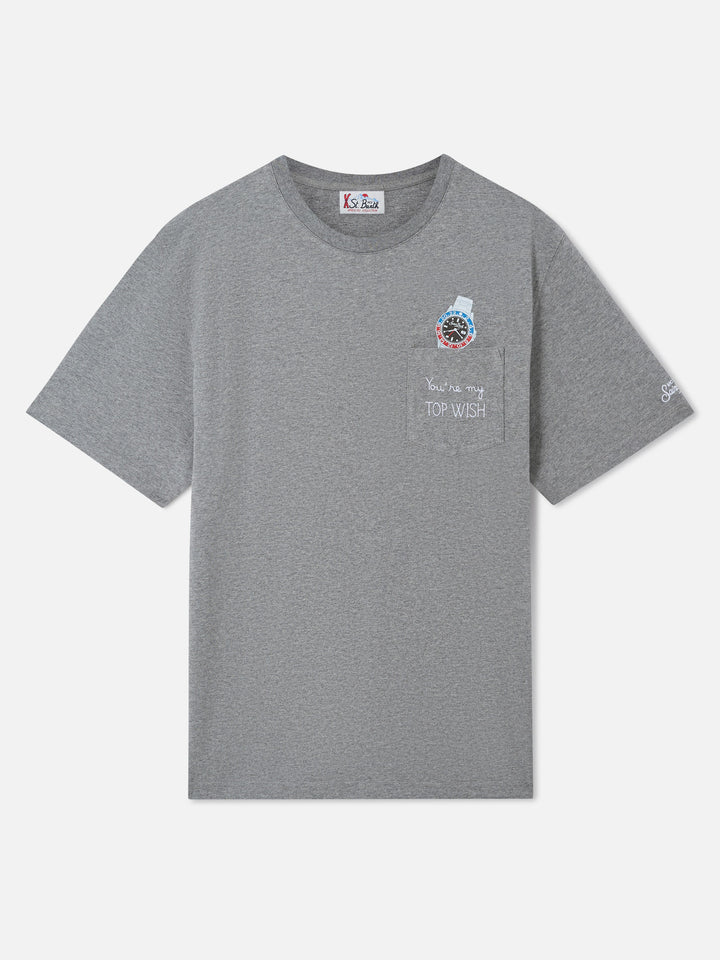 T-shirt à poche Connor gris avec broderie Top Wish 