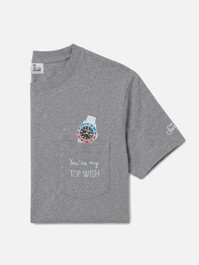 Connor pocket t-shirt in grey with Top Wish embroidery