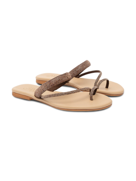 Cora flat Sandals with toe ring and brown rhinestones
