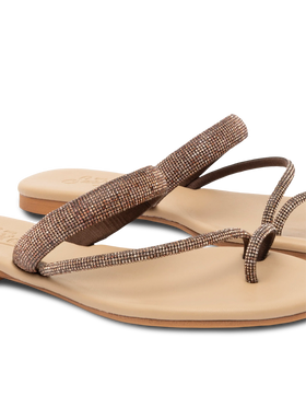 Cora flat Sandals with toe ring and brown rhinestones