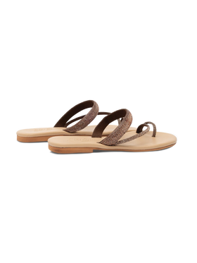 Cora flat Sandals with toe ring and brown rhinestones