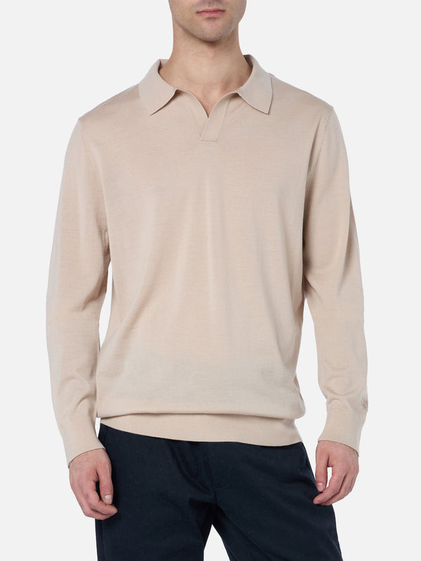 Man beige merino wool polo Covent