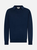 Man navy blue merino wool polo Covent