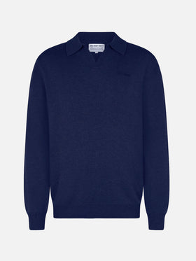 Covent cashmere knit polo in night blue