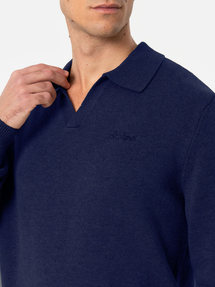Man navy blue pure cashmere polo sweater Covent - MC2 Saint Barth