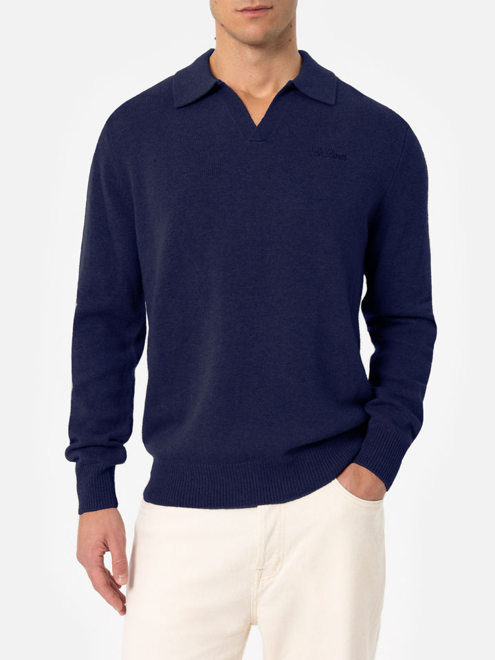 Man navy blue pure cashmere polo sweater Covent - MC2 Saint Barth