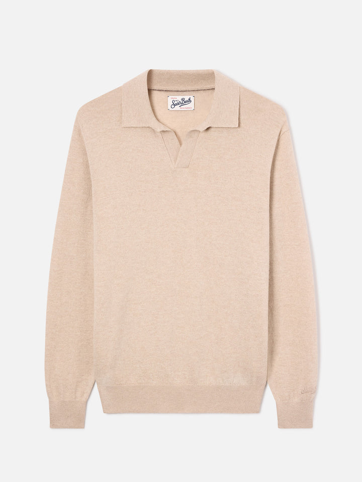 Polo en mélange de laine mérinos et cachemire beige Covent 