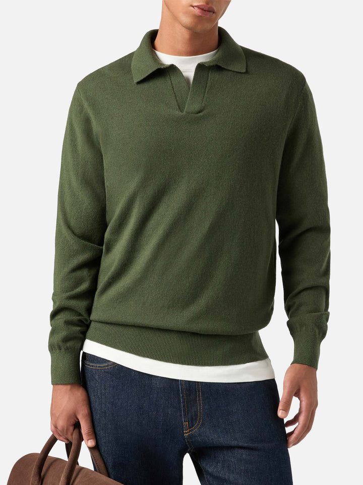 Polo de mezcla de lana merino y cachemir color verde militar Covent 