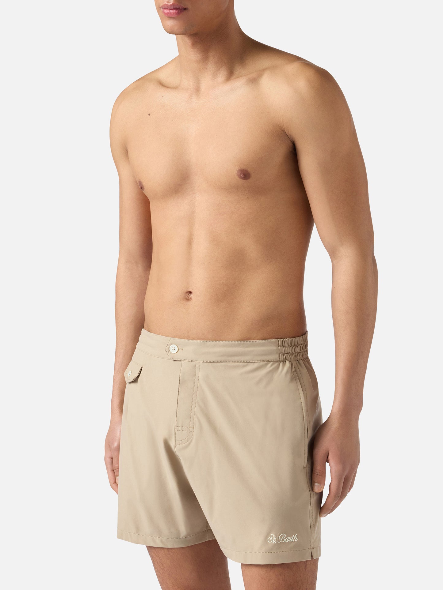 Costume mare Capferrat beige con logo ricamato
