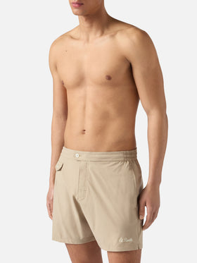 Costume mare Capferrat beige con logo ricamato