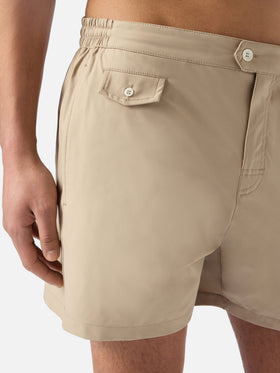 Costume mare Capferrat beige con logo ricamato