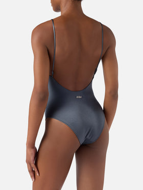Maillot de bain une-pièce Crunchy Plate finition brillante avec plaque logo 