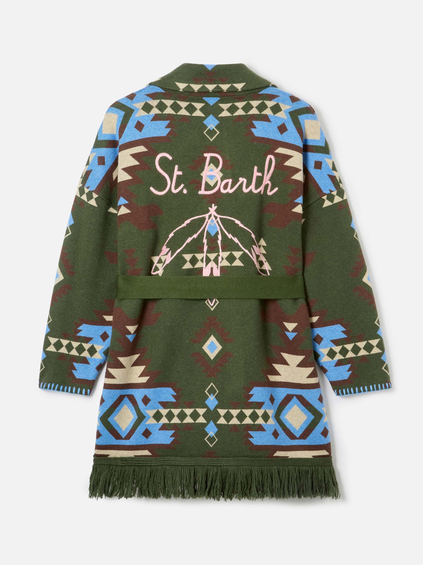 Blended cardigan Cristabel with belt and ethnic print