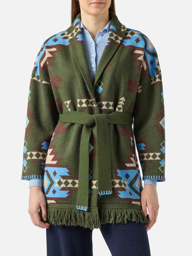 Blended cardigan Cristabel with belt and ethnic print