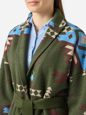 Blended cardigan Cristabel with belt and ethnic print
