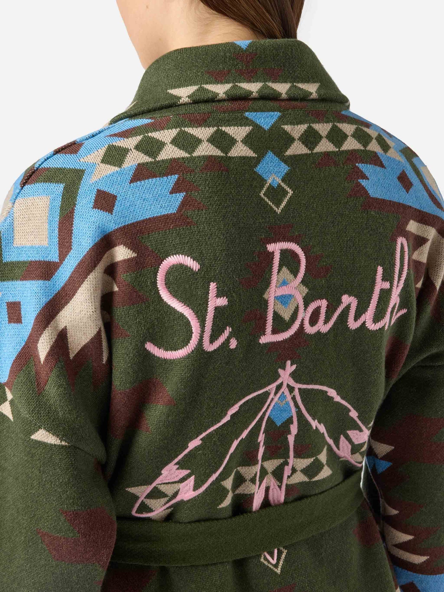 Blended cardigan Cristabel with belt and ethnic print