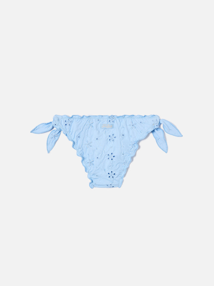 Slip de bain Cric bleu clair en sangallo avec broderie florale 