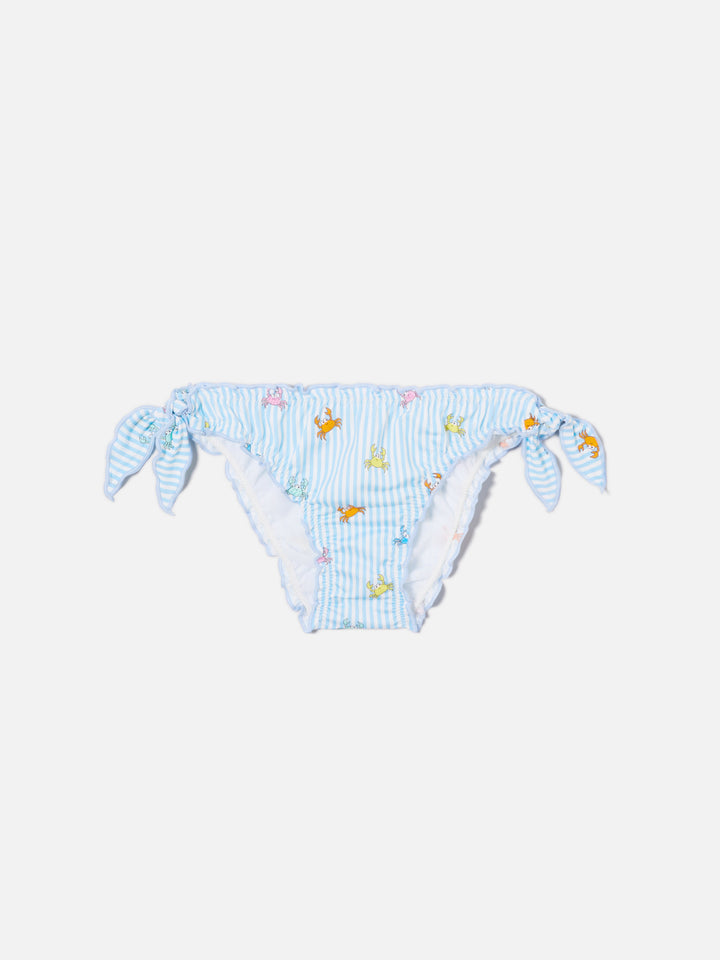 Cric light blue striped swim briefs with crab print