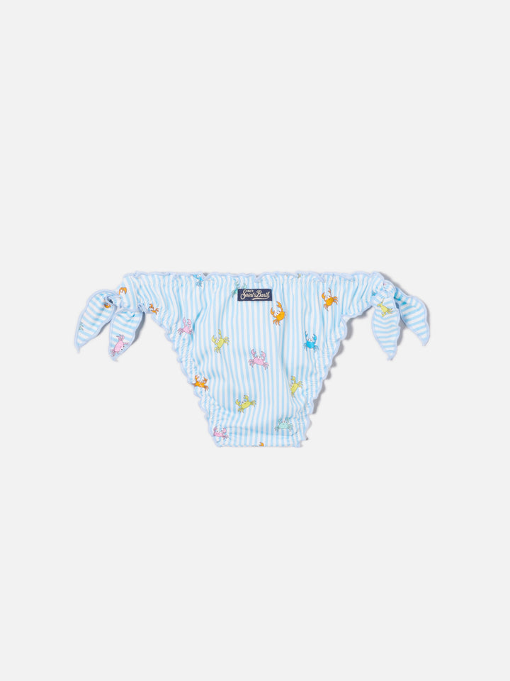 Cric light blue striped swim briefs with crab print