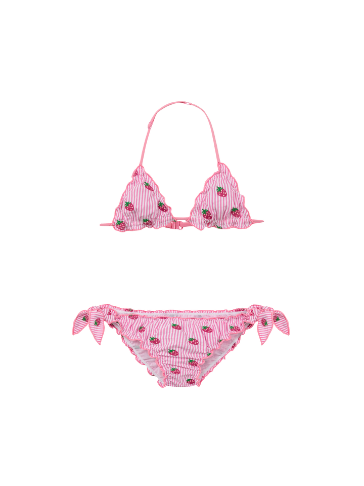 Cris classic seersucker triangle bikini with striped print and embroidery - MC2 Saint Barth