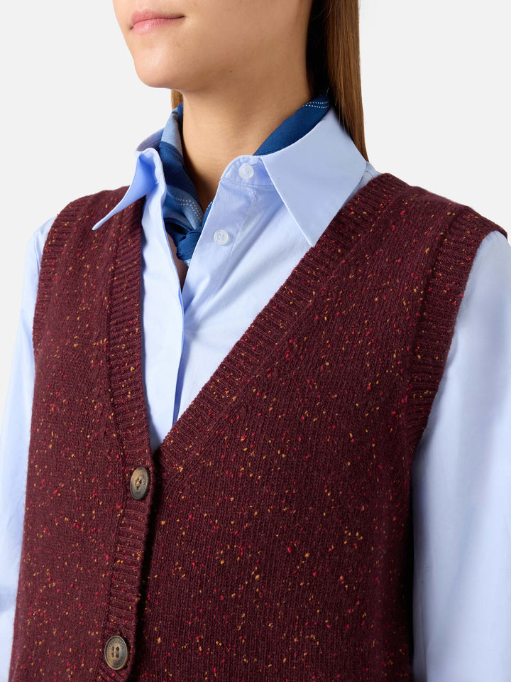 Gilet Carette melanzana in misto lana Donegal
