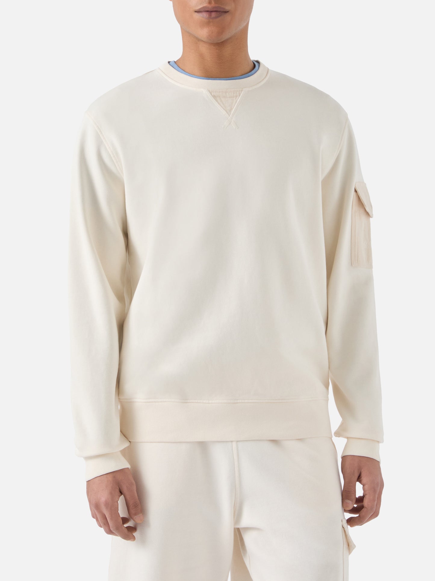 Cream Chester fleece sweatshirt with sleeve pocket