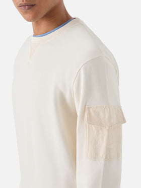 Cream Chester fleece sweatshirt with sleeve pocket