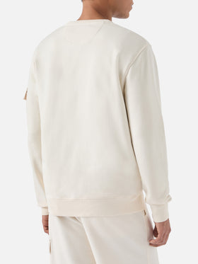 Cream Chester fleece sweatshirt with sleeve pocket