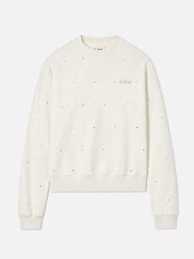 Casey Sweatshirt aus weißer Baumwolle mit Strass-Applikation 