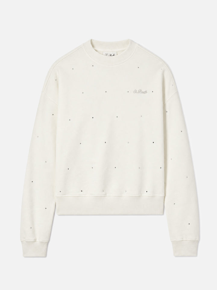Casey Sweatshirt aus weißer Baumwolle mit Strass-Applikation 