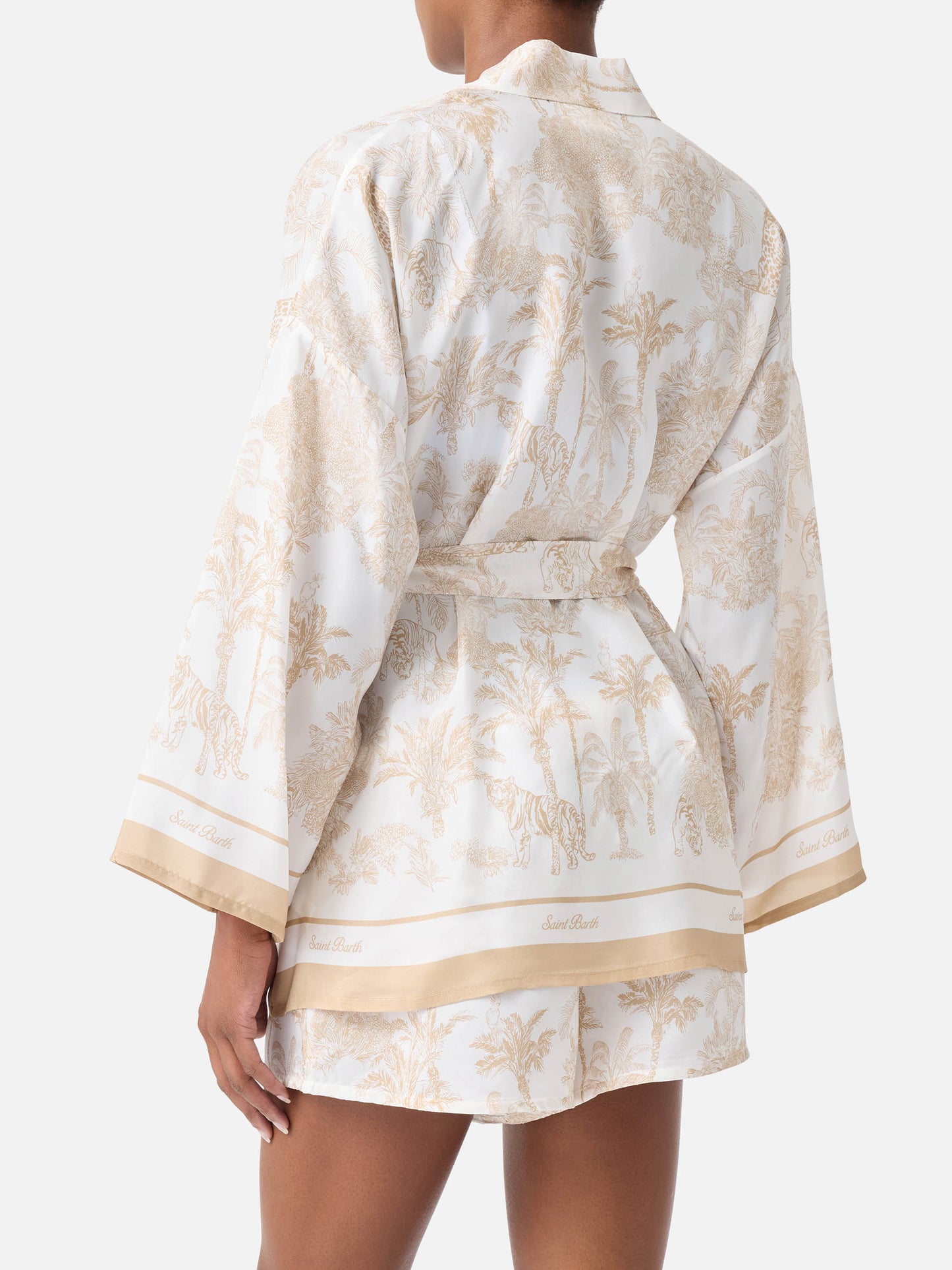 Kurzer Carly-Kimono aus Seide mit toile de Jouy-Print 