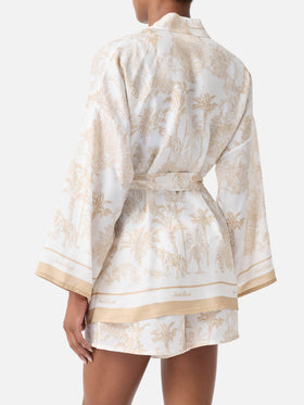 Kurzer Carly-Kimono aus Seide mit toile de Jouy-Print 