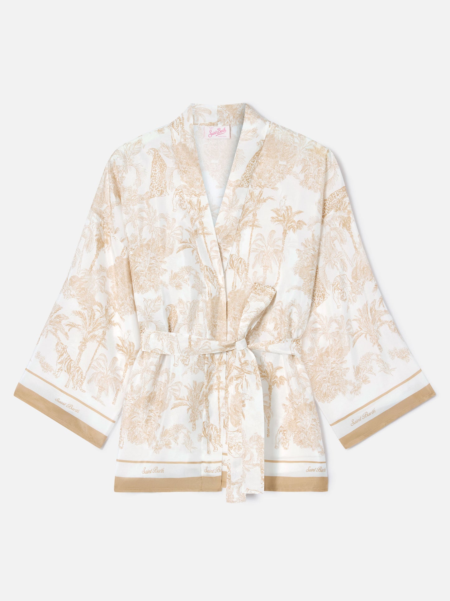 Kurzer Carly-Kimono aus Seide mit toile de Jouy-Print 